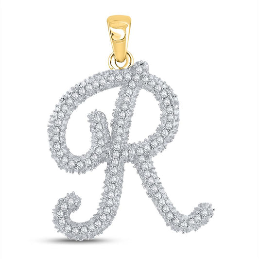 10k Yellow Gold Round Diamond Initial R Letter Pendant 1/5 Cttw