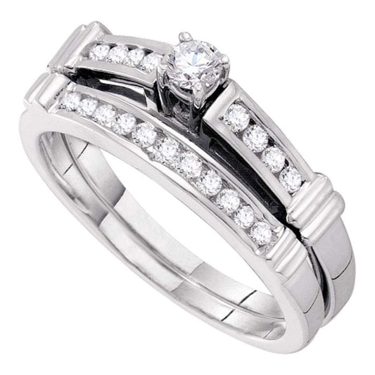 14k White Gold Princess Diamond Bridal Wedding Ring Set 1/3 Cttw