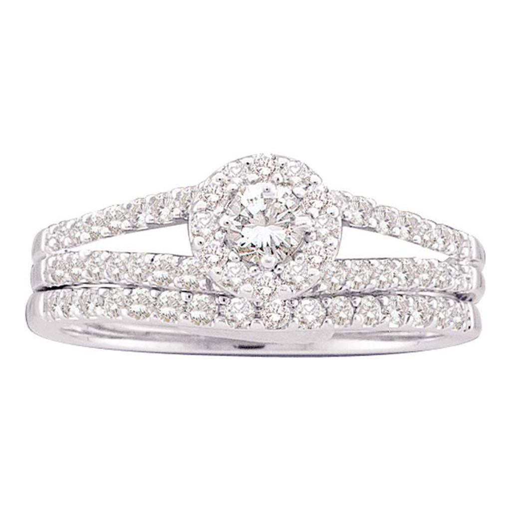 14k White Gold Round Diamond Split-Shank Bridal Wedding Ring Set 5/8 Cttw