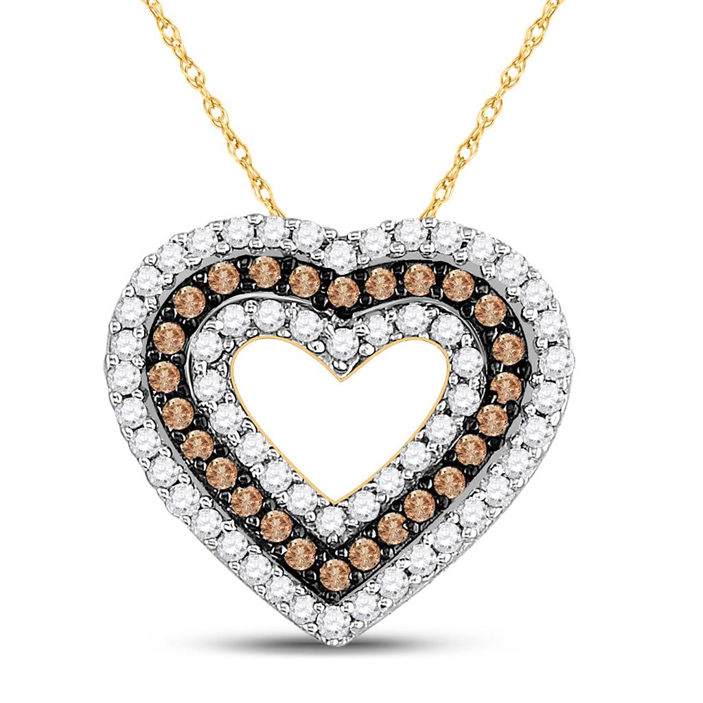 14k Yellow Gold Brown Diamond Heart Outline Pendant 3/4 Cttw