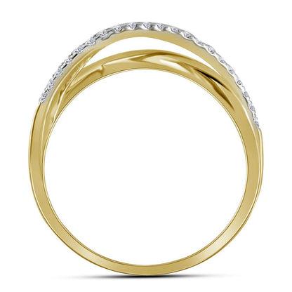 10k Yellow Gold Round Diamond Crossover Band Ring 3/8 Cttw