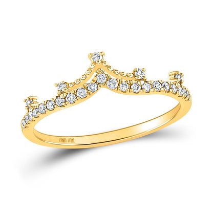 10kt Yellow Gold Round Diamond Crown Tiara Fashion Band Ring 1/5 Cttw