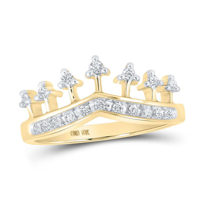 10k Yellow Gold Round Diamond Crown Tiara Band Ring 1/5 Cttw
