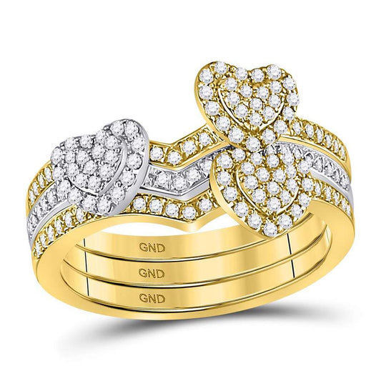 10k Two-tone Gold Round Diamond 3-Piece Heart Ring 1/2 Cttw