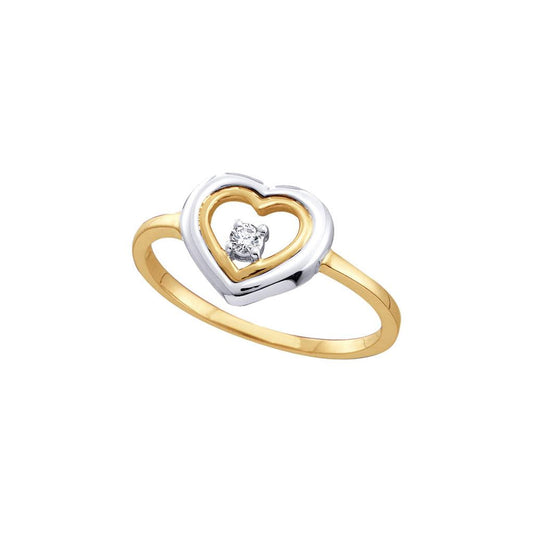 10k Two-tone Yellow Gold Round Diamond Solitaire Heart Ring 1/20 Cttw