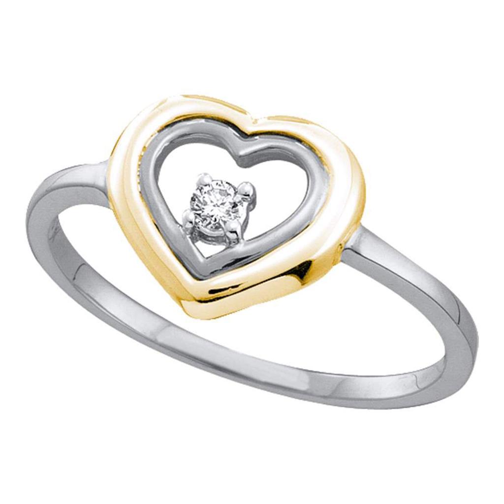 10k Two-tone White Gold Round Diamond Solitaire Heart Ring 1/20 Cttw
