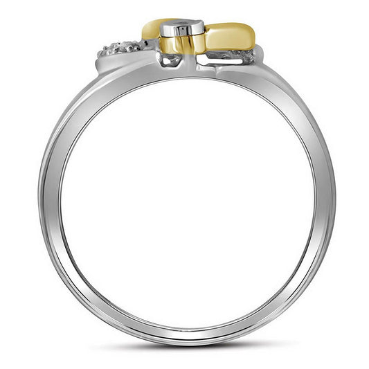 10k Two-tone White Gold Round Diamond Double Heart Ring 1/12 Cttw