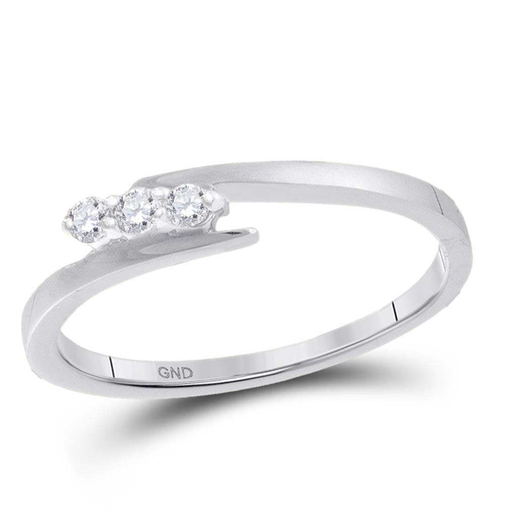 14k White Gold Round Diamond 3-stone Promise Bridal Engagement Ring 1/10 Cttw
