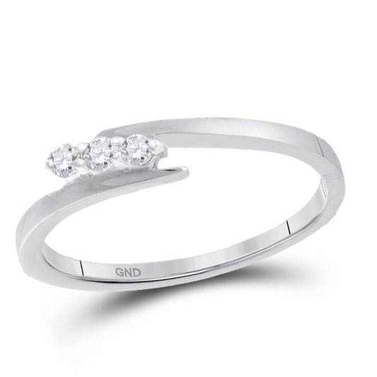 14k White Gold Round Diamond 3-stone Promise Bridal Engagement Ring 1/10 Cttw