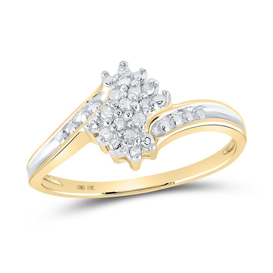 10k Two-tone Gold Round Diamond Cluster Ring 1/10 Cttw