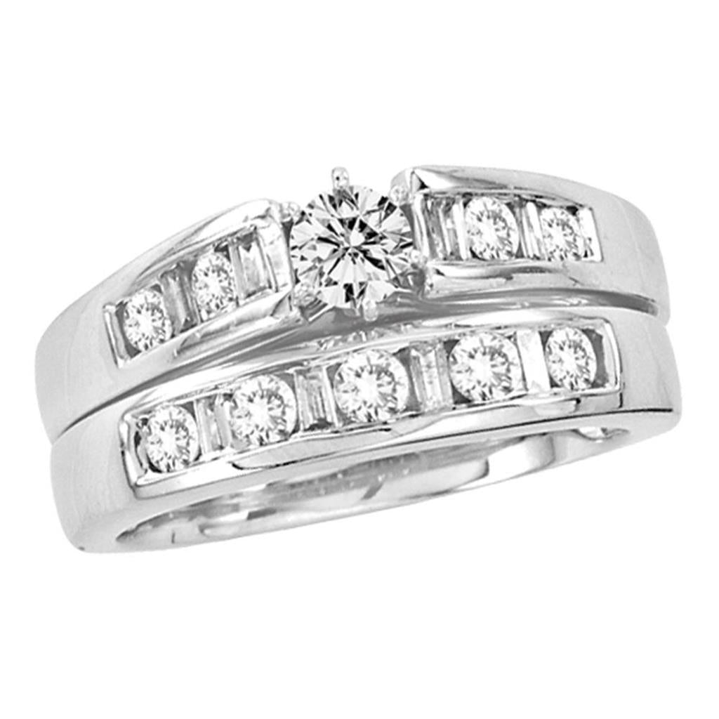 14k White Gold Round Diamond Bridal Wedding Ring Set 1 Cttw (Certified)