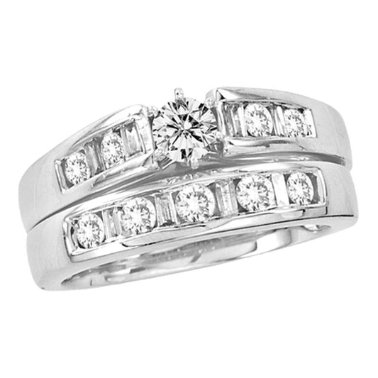 14k White Gold Round Diamond Bridal Wedding Ring Set 1 Cttw (Certified)