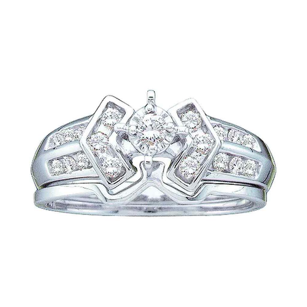 14k White Gold Round Diamond Bridal Wedding Ring Set 1/4 Cttw