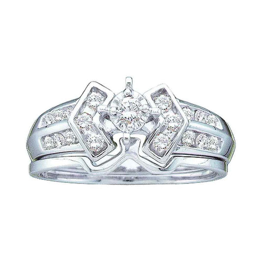 14k White Gold Round Diamond Bridal Wedding Ring Set 1/4 Cttw