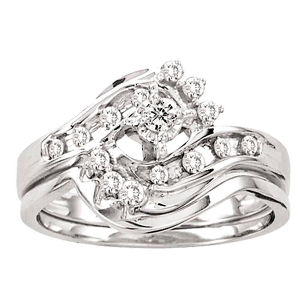 14k White Gold Round Diamond Bridal Wedding Ring Set 1/4 Cttw