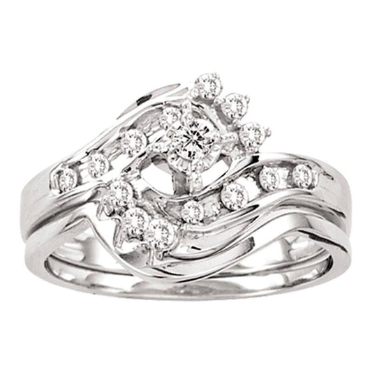 14k White Gold Round Diamond Bridal Wedding Ring Set 1/4 Cttw