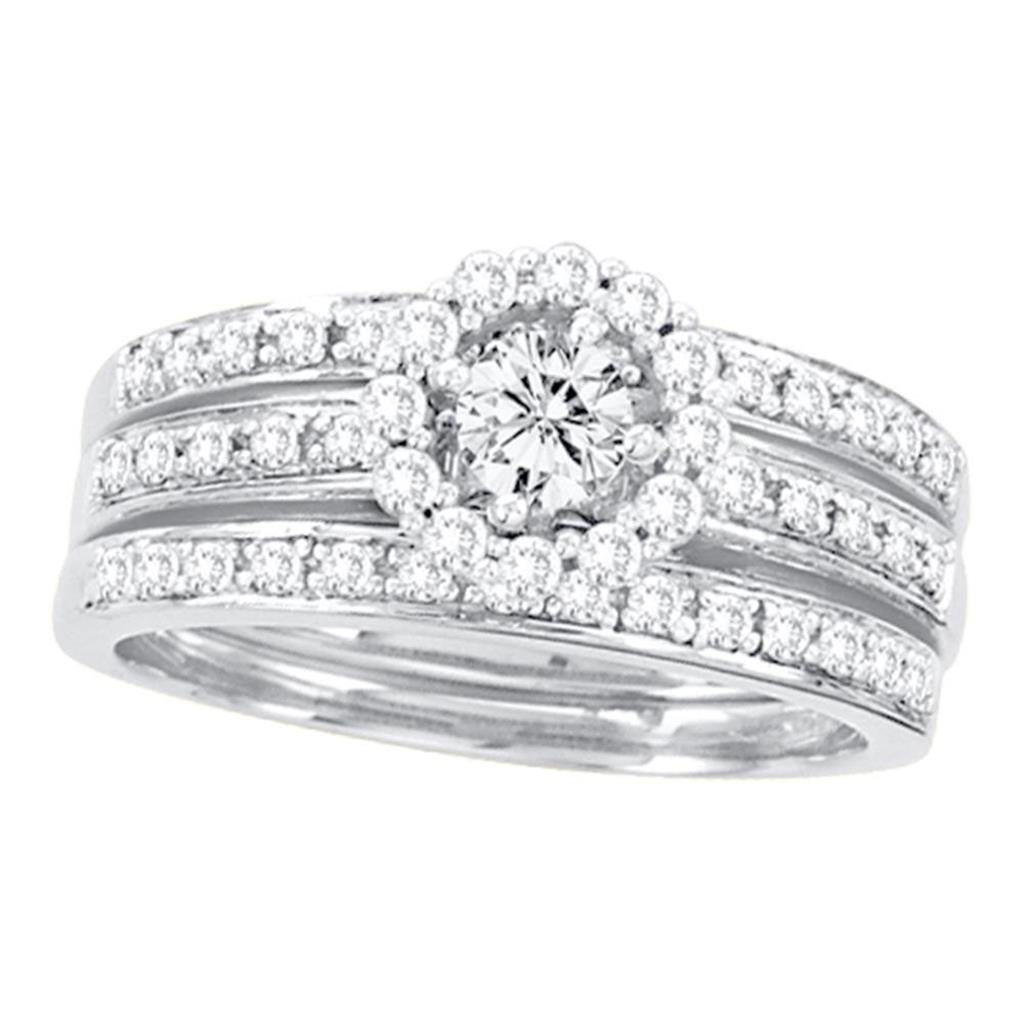 14k White Gold Round Diamond Bridal Wedding Ring Set 3/4 Cttw