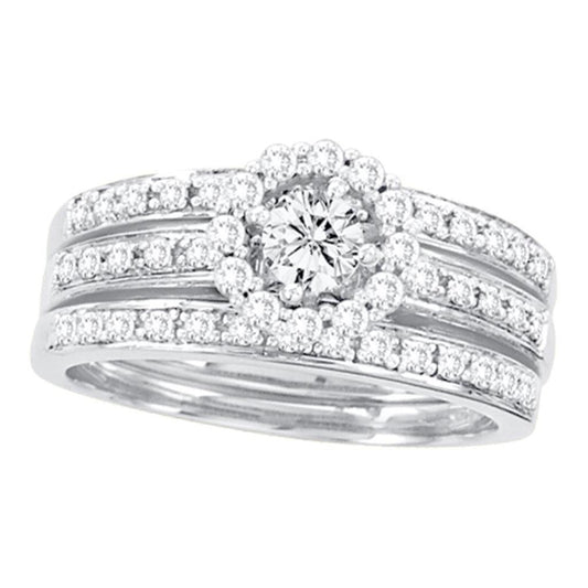 14k White Gold Round Diamond Bridal Wedding Ring Set 3/4 Cttw