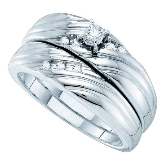 14k White Gold Round Diamond Bridal Wedding Ring Set 1/10 Cttw
