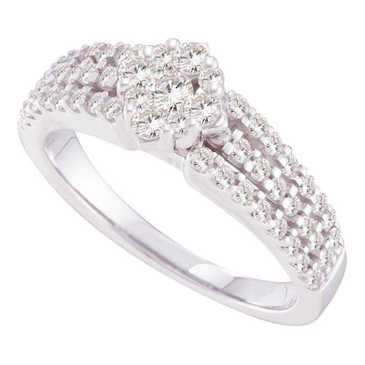 14k White Gold Round Diamond Cluster Bridal Engagement Ring 5/8 Cttw