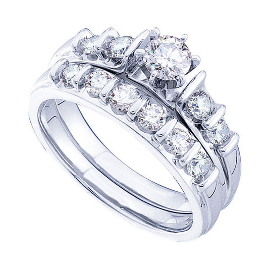 14k White Gold Round Diamond Bridal Wedding Ring Set 1 Cttw