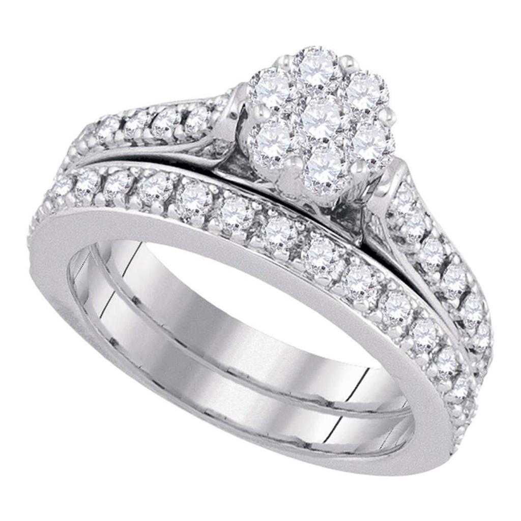 14k White Gold Round Diamond Bridal Wedding Ring Set 1 Cttw
