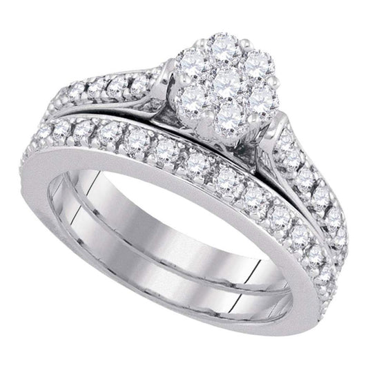 14k White Gold Round Diamond Bridal Wedding Ring Set 1 Cttw