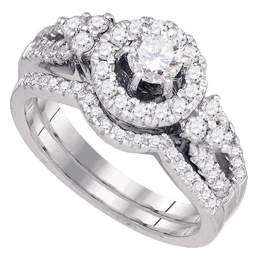 14k White Gold Round Diamond Bridal Wedding Ring Set 1 Cttw