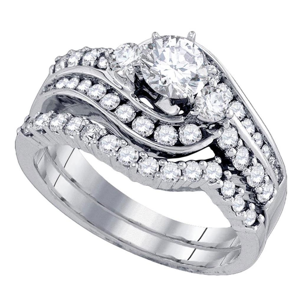 14k White Gold Round Diamond Bridal Wedding Ring Set 1-1/2 Cttw