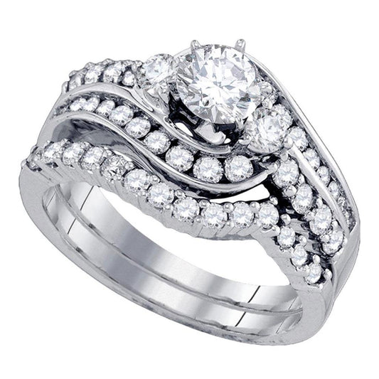 14k White Gold Round Diamond Bridal Wedding Ring Set 1-1/2 Cttw
