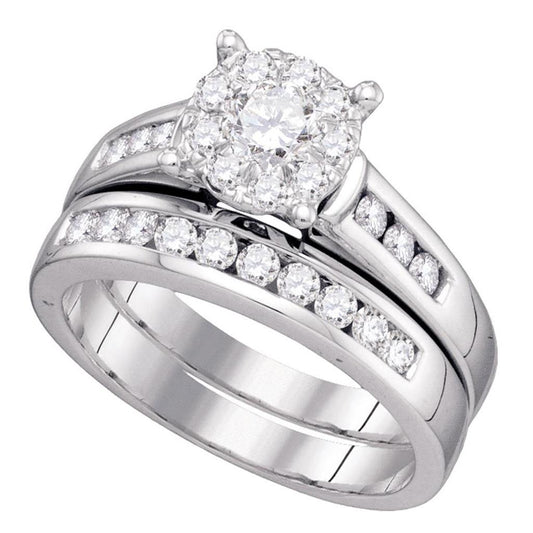 14k White Gold Round Diamond Bridal Wedding Ring Set 7/8 Cttw (Certified)