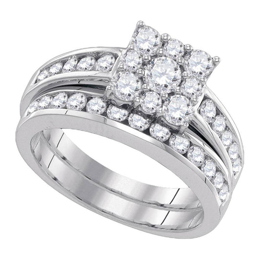 14k White Gold Round Diamond Halo Bridal Wedding Ring Set 1-1/2 Cttw