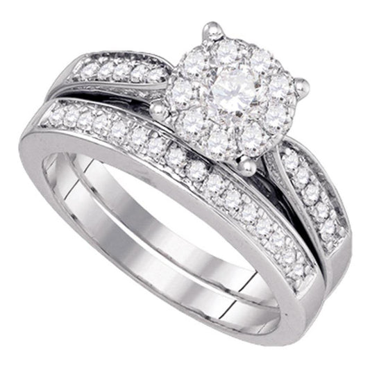 14k White Gold Round Diamond Bridal Wedding Ring Set 3/4 Cttw