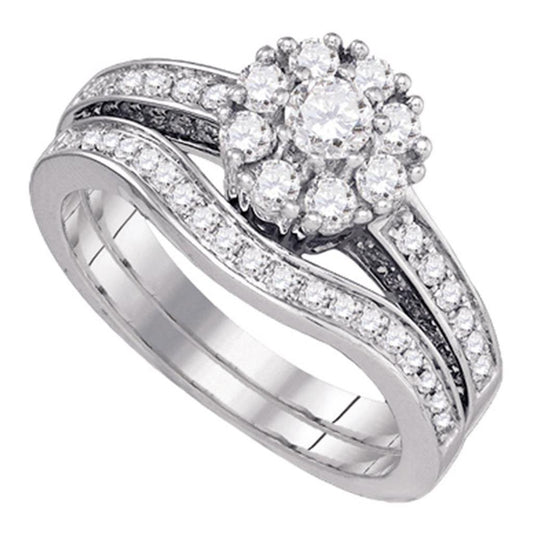 14k White Gold Round Diamond Bridal Wedding Ring Set 1 Cttw