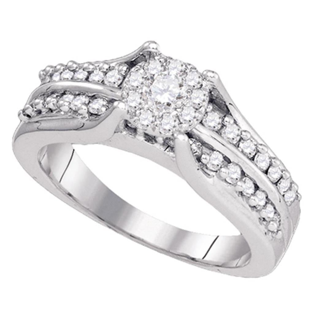 14k White Gold Round Diamond Cluster Bridal Engagement Ring 5/8 Cttw