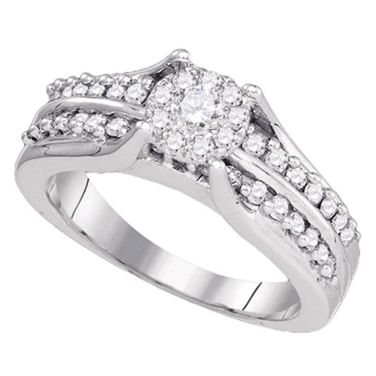 14k White Gold Round Diamond Cluster Bridal Engagement Ring 5/8 Cttw