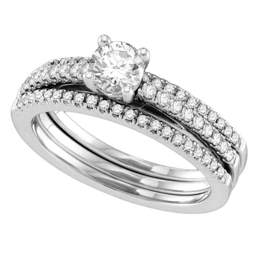 14k White Gold Round Diamond Bridal Wedding Ring Set 3/4 Cttw