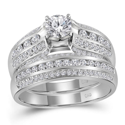 14k White Gold Round Diamond Bridal Wedding Ring Set 1-1/4 Cttw
