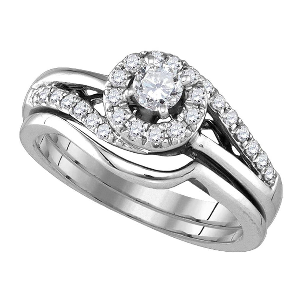 14k White Gold Round Diamond Bridal Wedding Ring Set 1/2 Cttw