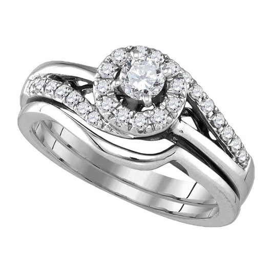 14k White Gold Round Diamond Bridal Wedding Ring Set 1/2 Cttw