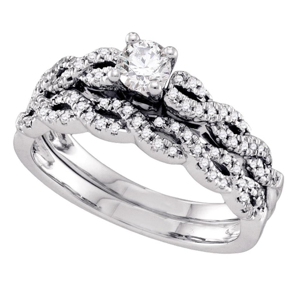 14k White Gold Round Diamond Bridal Wedding Ring Set 1/2 Cttw