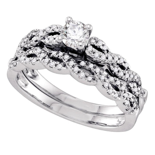 14k White Gold Round Diamond Bridal Wedding Ring Set 1/2 Cttw