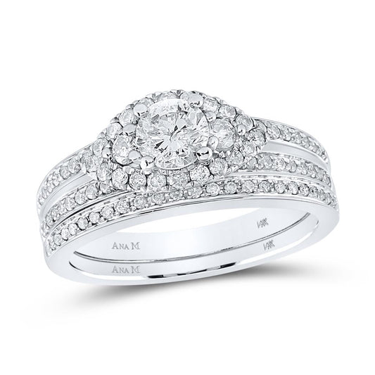 14k White Gold Round Diamond Bridal Wedding Ring Set 1 Cttw