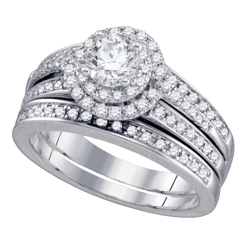 14k White Gold Round Diamond Bridal Wedding Ring Set 1-1/5 Cttw