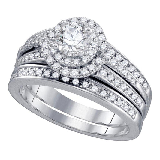 14k White Gold Round Diamond Bridal Wedding Ring Set 1-1/5 Cttw