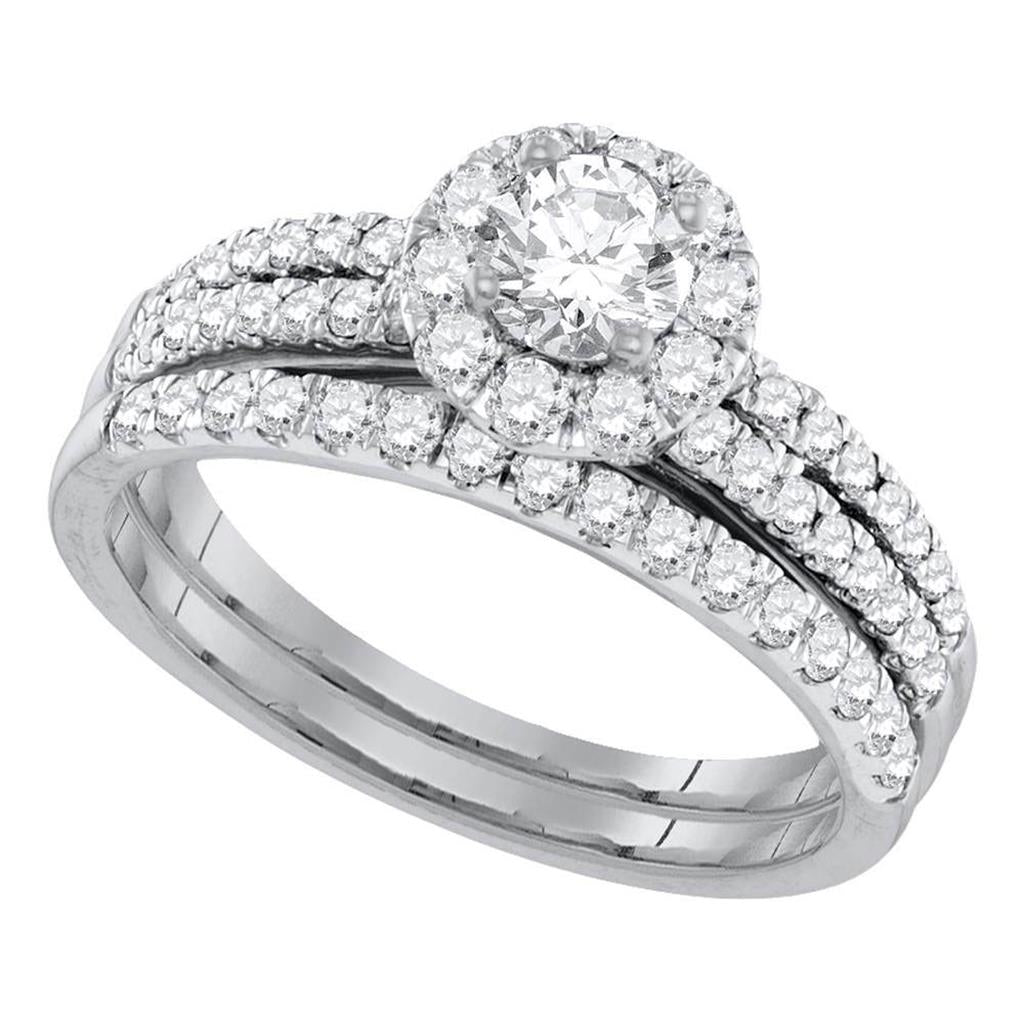 14k White Gold Round Diamond Bridal Wedding Ring Set 1-1/4 Cttw