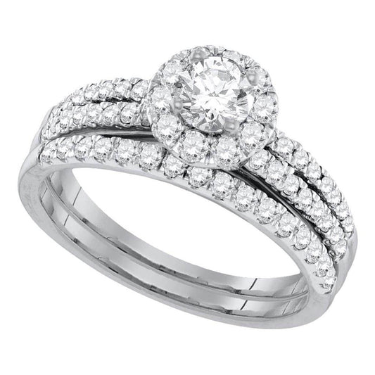 14k White Gold Round Diamond Bridal Wedding Ring Set 1-1/4 Cttw