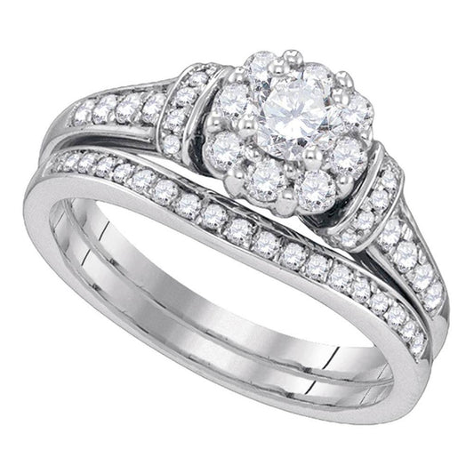 14k White Gold Round Diamond Bridal Wedding Ring Set 7/8 Cttw
