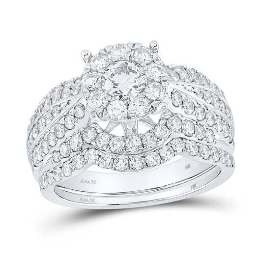 14k White Gold Round Diamond Bridal Wedding Ring Set 1-7/8 Cttw (Certified)