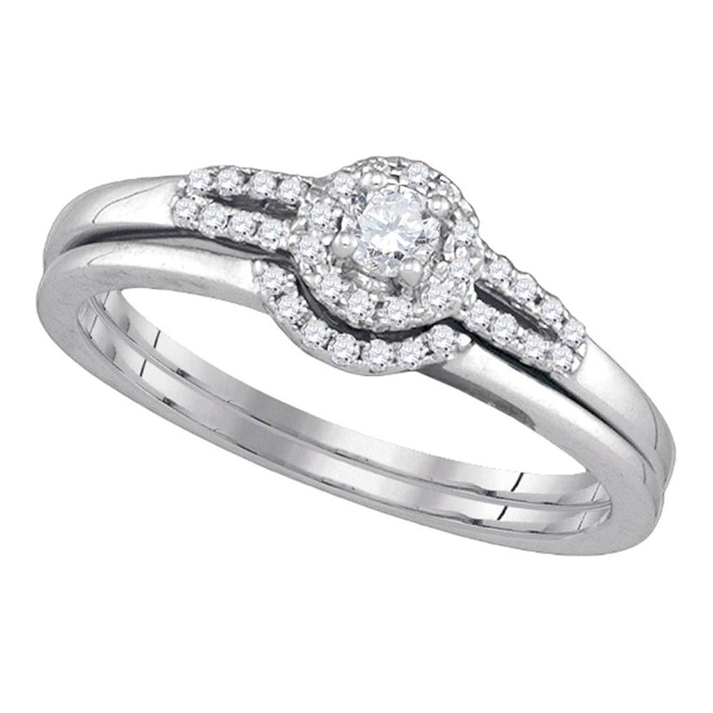 14k White Gold Round Diamond Slender Small Halo Wedding Bridal Ring Set 1/5 Cttw